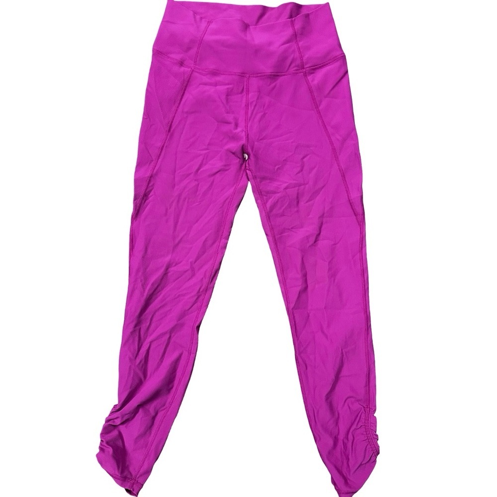 Wilo The Label Pink Ribbed Ankle Ruche High Waist Yoga Leggings Large Workout